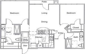 B1 - Two Bedroom / Two Bath - 963 Sq.Ft.*